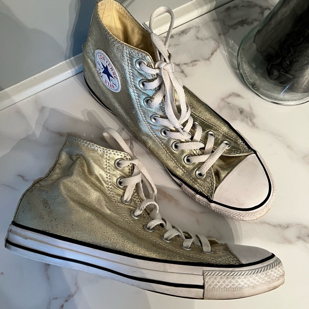 Gold metallic converse